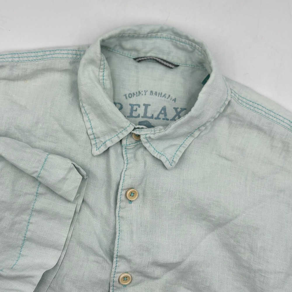 Tommy Bahama Relax Button Down Shirt Sky Baby Blue Mens Medium 100% Linen‎ EUC